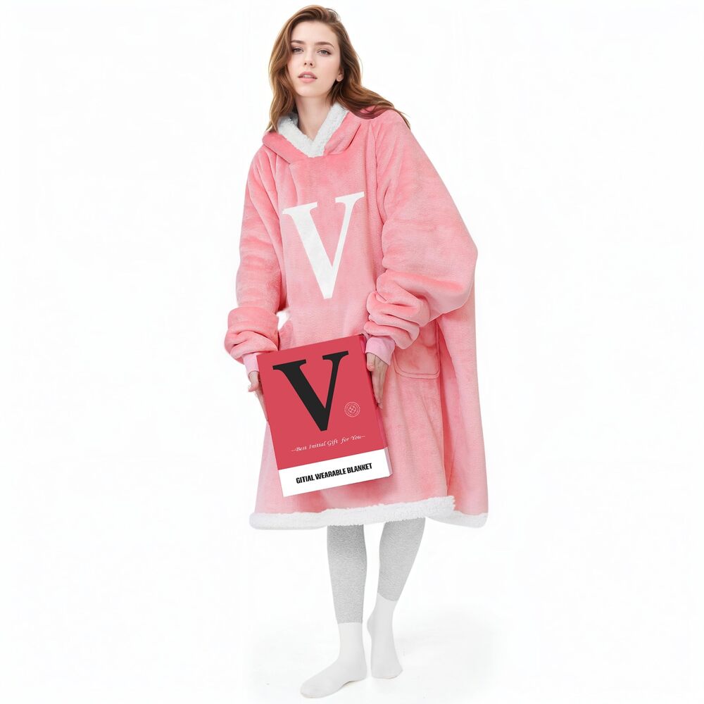 1966 Wearable Blanket Hoodie with Letter A-Z - Oversized Sweatshirt Blanket